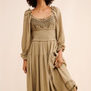 Free People Long Sleeve Olive Dress